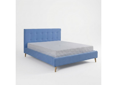 Chesterfield fluwelen tweepersoonsbed in een dubbele uitvoering, luxe design bedden, tweepersoons, blauw, nieuw.
