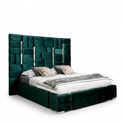 Bed met bekleding Tweepersoonsbed Ontwerper bed Huwelijksbed Slaapkamer Velours bed Stoffen bedden
