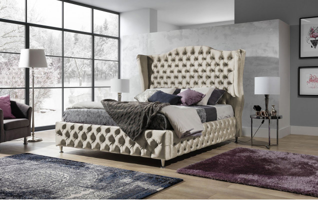 Zwart bed Chesterfield gestoffeerd tweepersoonsbed Luxe slaapkamer Design Bedden