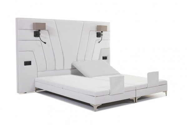 Bedden Dubbel bed Slaapkamer Leer Bekleding Textiel Hotel + Lampen
