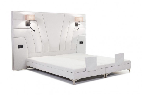 Bedden Dubbel bed Slaapkamer Leer Bekleding Textiel Hotel + Lampen