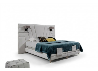 Bedden Dubbel bed Slaapkamer Leer Bekleding Textiel Hotel + Lampen