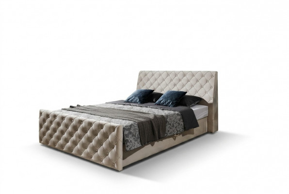 Chesterfield Bed Slaapkamer Bedden Textiel 200x200cm Fluweel Groot Hotel Beige Nieuw
