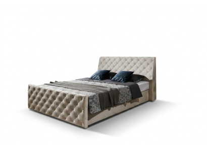 Chesterfield Bed Slaapkamer Bedden Textiel 200x200cm Fluweel Groot Hotel Beige Nieuw