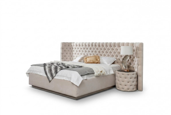 Chesterfield Hotel Dubbel Gestoffeerd Leren Bed Luxe Slaapkamerbedden