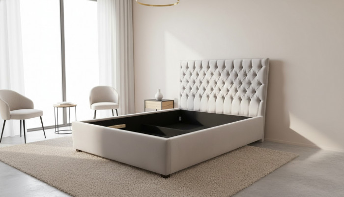 Chesterfield bed gestoffeerd design luxe dubbele hotelbedden goud luxe hotel nieuw