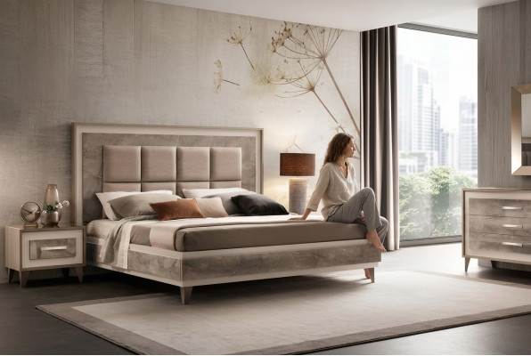 Bed Nachtkastje 3-delig Slaapkamer Set Luxe Modern Compleet Italiaans Meubilair