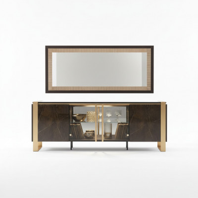 Buffet Dressoir Ladenkast Spiegel Echt Handwerk Houten Plank Planken 2-delig