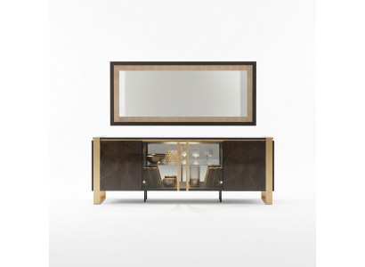 Buffet Dressoir Ladenkast Spiegel Echt Handwerk Houten Plank Planken 2-delig