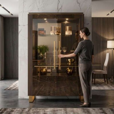 Glas kast Vitrine Vitrines Luxe kast Hout Stijl Glasplaat Kasten