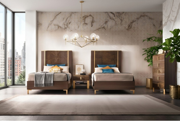 Bed nachtkastje kruk 4-delig slaapkamer set design modern luxe bedden.