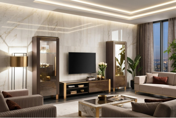 Woonkamerset Designer Woonkamer Sideboard 2x Vitrine 3-delig.