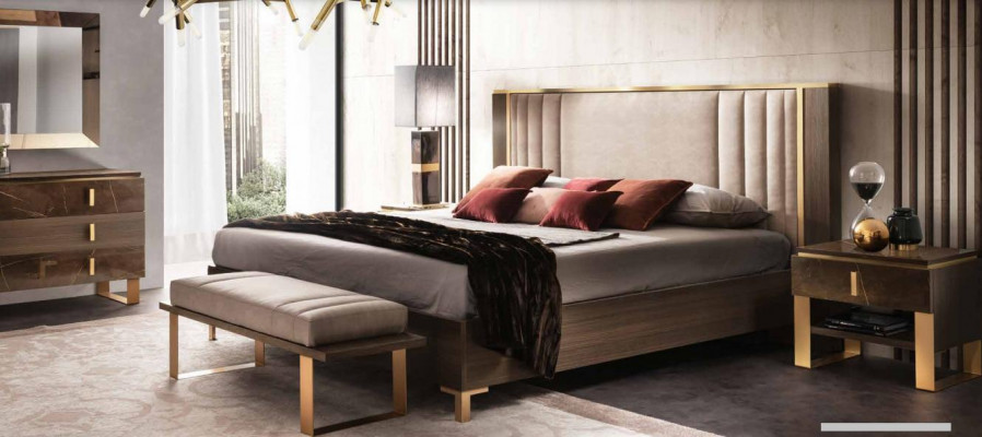 Modern slaapkamer set met bed, nachtkastje, krukje, 4-delige set.