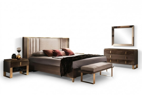 Modern slaapkamer set met bed, nachtkastje, krukje, 4-delige set.