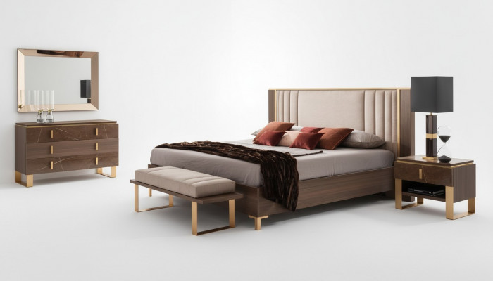 Klassieke 4-delige slaapkamer Moderne set Bed Nachtkastje Commode