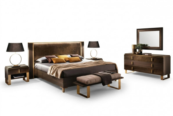Bedroom bed set design modern luxury 2x bedside table Italian 3-piece