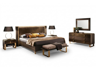 Bedroom bed set design modern luxury 2x bedside table Italian 3-piece