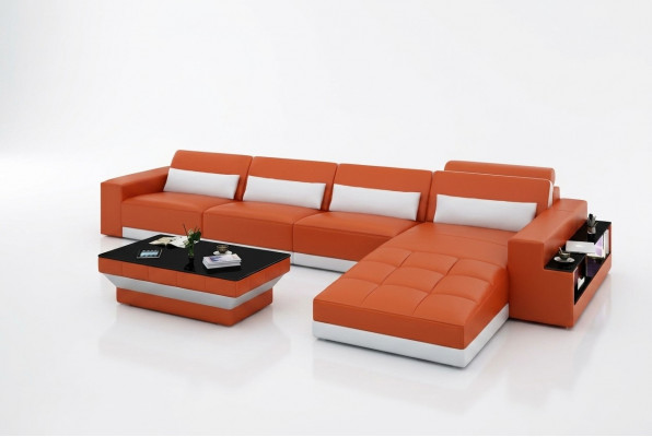 Leren bank Bank woonlandschap Hoekbank Hoekstel Modern designbank met usb aansluiting
