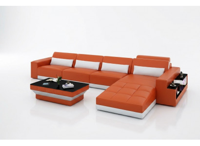 Leren bank Bank woonlandschap Hoekbank Hoekstel Modern designbank met usb aansluiting