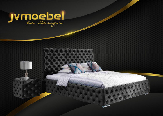 Tweepersoons slaapkamer fluwelen bed Chesterfield bedframe nachtkastje 3-delige set