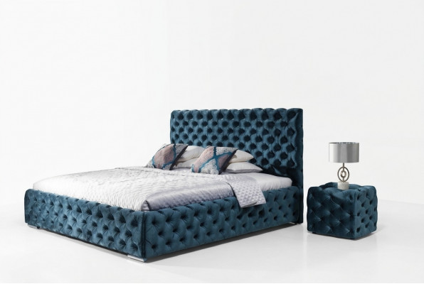 Tweepersoons slaapkamer fluwelen bed Chesterfield bedframe nachtkastje 3-delige set