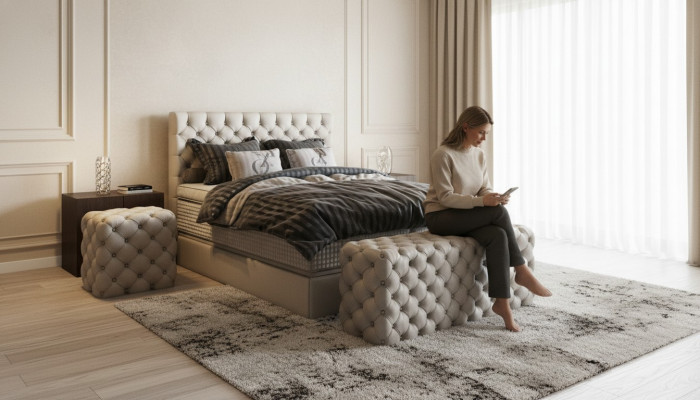 Bed 2x bedside table 3-piece bedroom set design luxury furniture modern beds new.