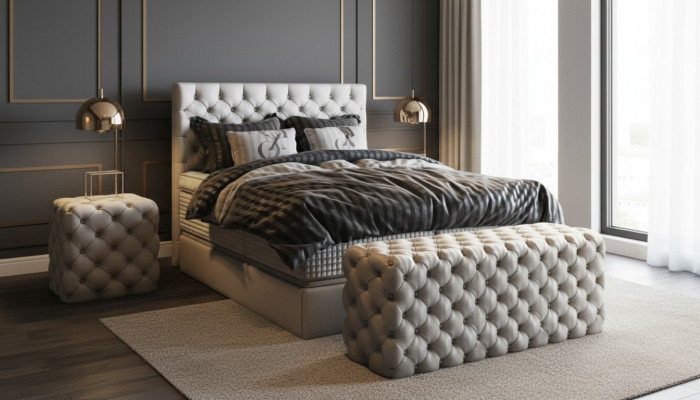 Bed 2x bedside table 3-piece bedroom set design luxury furniture modern beds new.