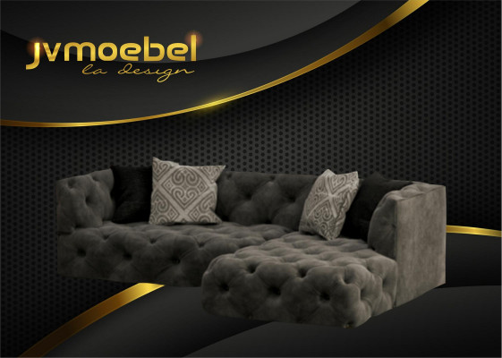 Chesterfield L-vormige hoekbank bank design textiel gestoffeerd bankstel hoek nieuw