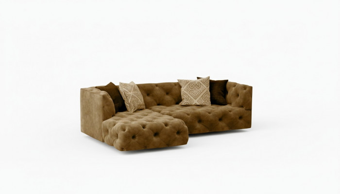 Chesterfield L-vormige hoekbank bank design textiel gestoffeerd bankstel hoek nieuw