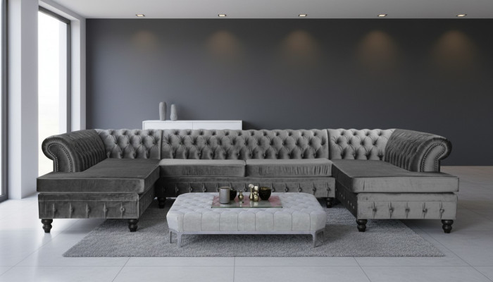 Chesterfield fluwelen hoekbank in U-vorm woonlandschap gestoffeerde hoek bank sofa's nieuw