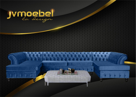 Stel Luxe Moderne Hoekbank U-vorm Chesterfield en Salontafel Woonkamer Textiel
