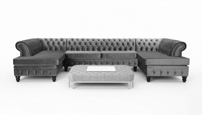 Stel Luxe Moderne Hoekbank U-vorm Chesterfield en Salontafel Woonkamer Textiel