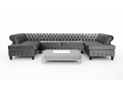 Stel Luxe Moderne Hoekbank U-vorm Chesterfield en Salontafel Woonkamer Textiel