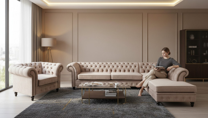Chesterfield Klassieke woonkamer meubels hoekbank bank bank bekleding