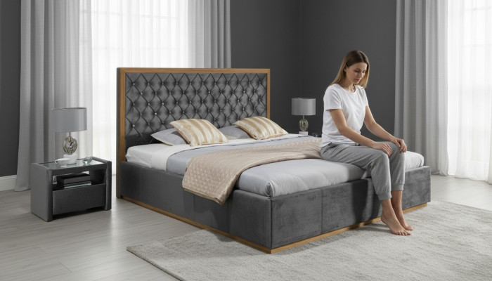 Luxe bed textiel 2x nachtkastje 3-delige slaapkamer set meubels bedden bedframe
