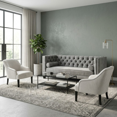 Grijze Chesterfield fauteuil Wit xxl Grote textiel stof Banken Creatieve meubels Nieuw