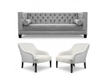 Grijze Chesterfield fauteuil Wit xxl Grote textiel stof Banken Creatieve meubels Nieuw