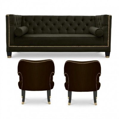 Chesterfield Fauteuil Zwarte xxl Big Textiel Stof Bank Meubelen Bekleding Set
