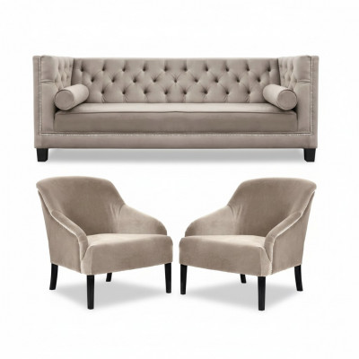 Chesterfield Beige Fauteuil Luxe Meubelsets Textiel Stof Bankstel Groep Nieuw