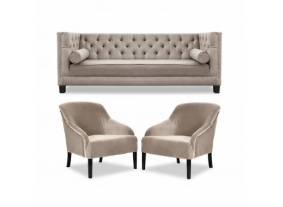Chesterfield Beige Fauteuil Luxe Meubelsets Textiel Stof Bankstel Groep Nieuw