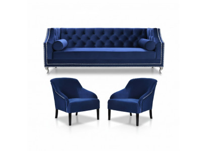 Blauwe Chesterfield fauteuil Blauw xxl Textiel Stof Bankgroep Meubelset