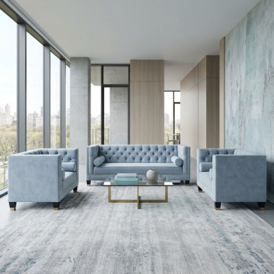 Blauwe Chesterfield bankstel Creatief meubilair Textielstof Woonkamer Nieuw