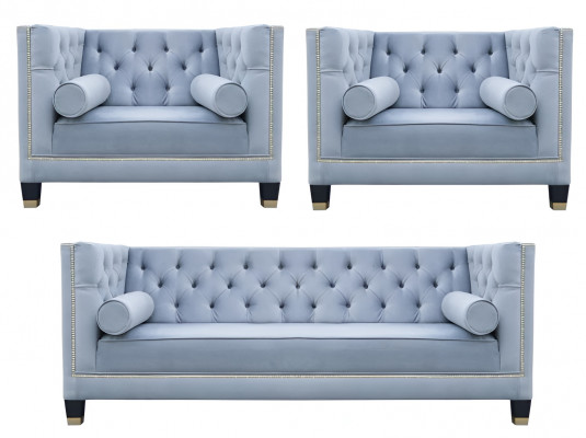 Blauwe Chesterfield bankstel Creatief meubilair Textielstof Woonkamer Nieuw