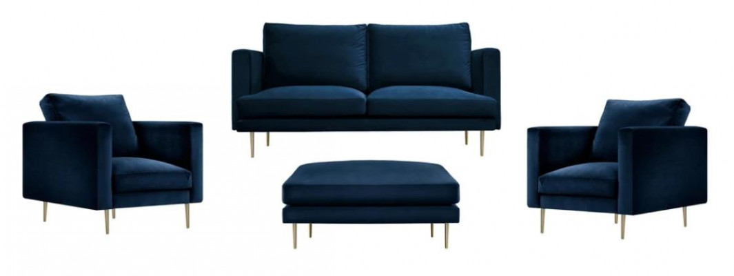 Bank Groep zitstoel Poef Meubels Textiel Stof Blauw Tweezits Woonkamer nieuw