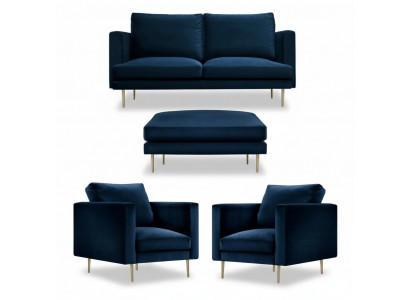 Bank Groep zitstoel Poef Meubels Textiel Stof Blauw Tweezits Woonkamer nieuw