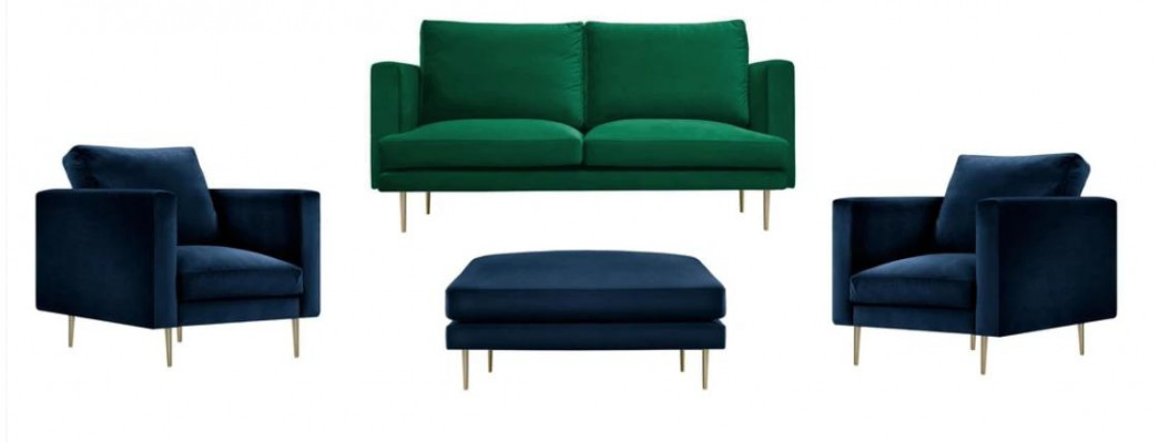 Sofagroep Groen Poef Fauteuil Woonkamer Meubel Textiel Stof Banken Nieuw