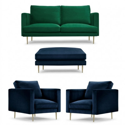 Sofagroep Groen Poef Fauteuil Woonkamer Meubel Textiel Stof Banken Nieuw