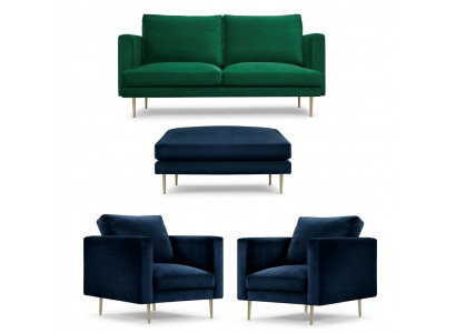 Sofagroep Groen Poef Fauteuil Woonkamer Meubel Textiel Stof Banken Nieuw