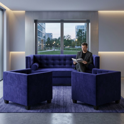 Slaapbank Fauteuil Creatieve meubels Textiel Stof Blauw Groep Woonkamer Modern Sofa