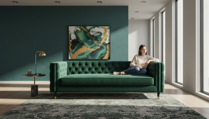 Chesterfield 4-zitsbank luxueus design meubels textiel stof groene bankstellen.